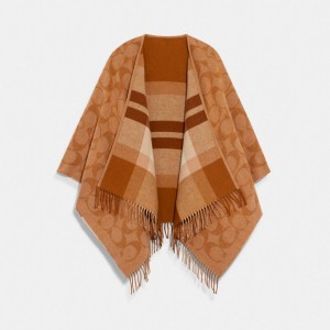 Beige Women COACH® Reversible Signature Cape Scarf | NZ PJY662