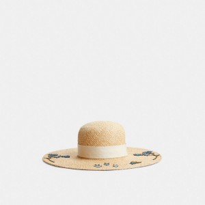 Beige / Multicolor Women COACH® X Observed By Us Embroidered Straw Hat | NZ BEL648