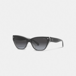 Black Women COACH® Beveled Signature Square Cat Eye Sunglasses | NZ ILV679