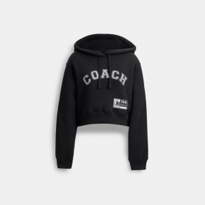 Black Women COACH® Embellished Varsity Cropped Hoodie | NZ ILY419