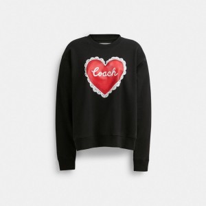 Black Women COACH® Heart Crewneck Sweater | NZ DFO476