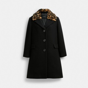 Black Women COACH® Wool With Shearling Collar Coat | NZ AHG401