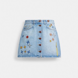 Blue / Multicolor Women COACH® X Observed By Us High Waist Denim Skirt | NZ OKT472