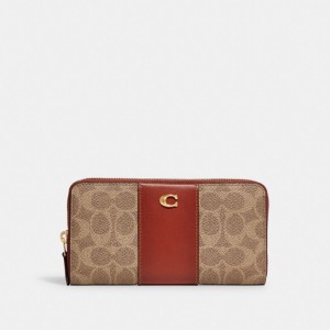 Brown / Red Women COACH® Accordion Zip In Colorblock Signature Canvas Wallet | NZ BEU960