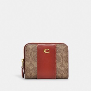 Brown / Red Women COACH® Billfold In Colorblock Signature Canvas Wallet | NZ LIS965