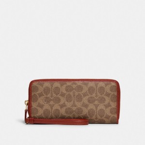 Brown / Red Women COACH® Continental In Signature Canvas Wallet | NZ FDJ970