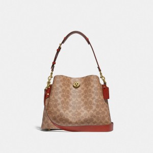 Brown / Red Women COACH® Willow In Signature Canvas Shoulder Bag | NZ HAJ916