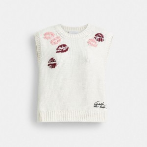 Cream / Multicolor Women COACH® Buy Now Lip Print Vest Sweater | NZ ANZ 474