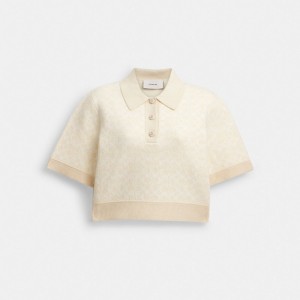 Cream / Multicolor Women COACH® Sporty Cropped Polo Shirt | NZ RVZ460