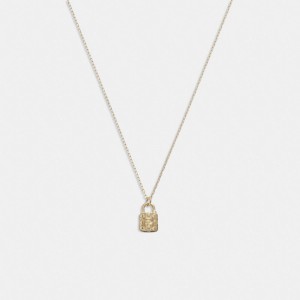 Gold Women COACH® 14 K Quilted Signature Padlock Pendant Necklace | NZ TCB572