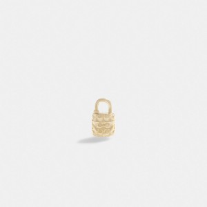 Gold Women COACH® 14 K Quilted Signature Padlock Single Stud Earrings | NZ ZUF535
