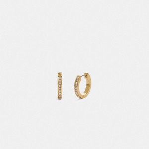 Gold Women COACH® Classic Crystal Pearl Huggie Earrings | NZ BEK539