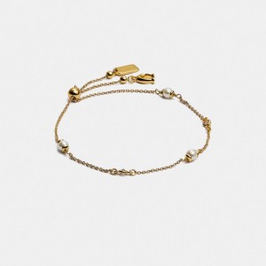 Gold Women COACH® Classic Crystal Pearl Slider Bracelet | NZ OKE524