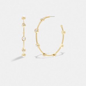 Gold Women COACH® Classic Pearl Large Hoop Earrings | NZ MQZ541