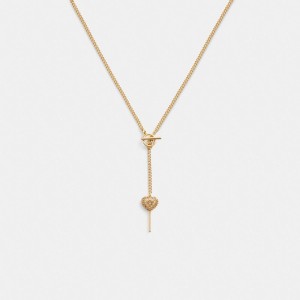 Gold Women COACH® Heart Lollipop Lariat Necklace | NZ AHE578