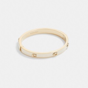 Gold Women COACH® Pegged Signature Hinged Bangles | NZ WNV517