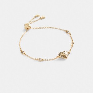 Gold Women COACH® Quilted Signature Heart Slider Bracelet | NZ FDI529