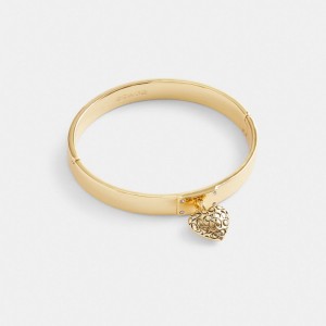 Gold Women COACH® Quilted Signature Heart Hinged Bangles | NZ EBB518