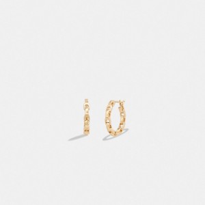 Gold Women COACH® Signature Chain Small Hoop Earrings | NZ PJP558