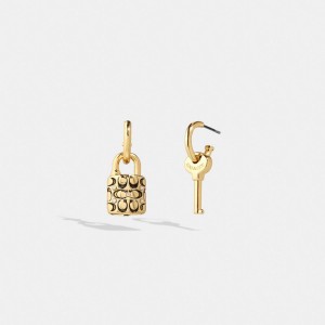 Gold / Black Women COACH® Quilted Padlock Key Mismatch Earrings | NZ HAR552