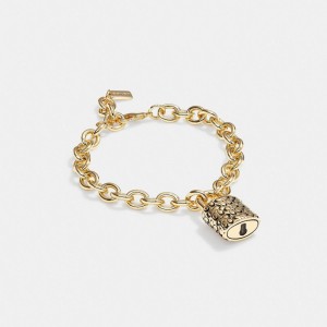Gold / Black Women COACH® Quilted Padlock Chain Bracelet | NZ DFU528