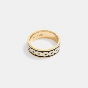 Gold / Black Women COACH® Signature Enamel Rings | NZ KOM602