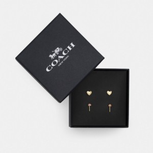 Gold / Multicolor Women COACH® Heart And Lollipop Stud Set Earrings | NZ NWC543