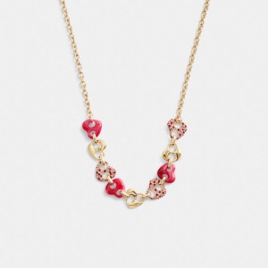 Gold / Pink / Multicolor Women COACH® Pavé Hearts Chain Link Necklace | NZ JPO584