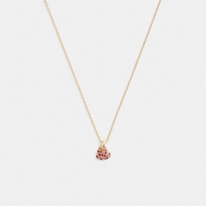 Gold / Pink / Multicolor Women COACH® Pavé Heart Pendant Necklace | NZ HAI583