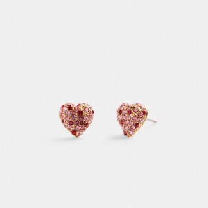 Gold / Pink / Multicolor Women COACH® Pavé Heart Stud Earrings | NZ KOW550