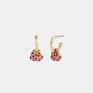 Gold / Pink / Multicolor Women COACH® Pavé Heart Huggie Earrings | NZ LIQ549