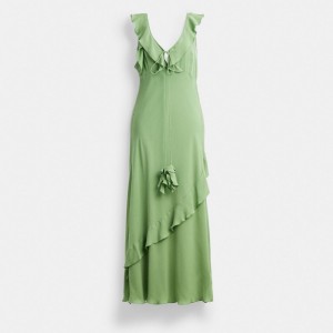 Green Women COACH® V Neck Bias Dress | NZ WNM413