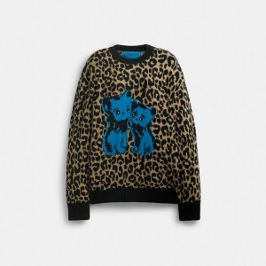 Leopard / Multicolor Women COACH® The Lil Nas X Drop Leopard Print Crewneck Sweater | NZ ZUH483