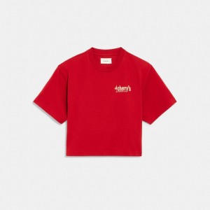 Red / Multicolor Women COACH® Cropped T Shirt With Cherry's Graphic T Shirts | NZ XYQ495