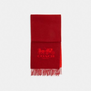 Red / Red Men COACH® Horse And Carriage Bicolor Cashmere Muffler Scarf | NZ HAZ271