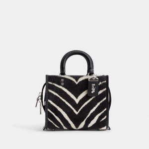 Silver Women COACH® Rogue 20 In Haircalf With Zebra Print Shoulder Bag | NZ SGL891
