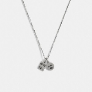 Silver Women COACH® Sterling Double Charm Long Pendant Necklace | NZ VRC597