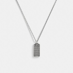 Silver Women COACH® Sterling Quilted Hangtag Long Pendant Necklace | NZ CTV598