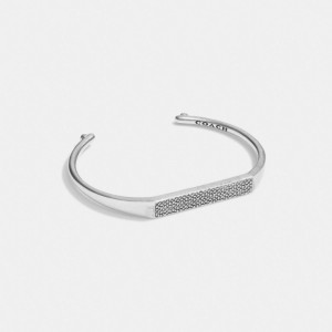 Silver Women COACH® Sterling Signature Id Cuff Bangles | NZ YXM521