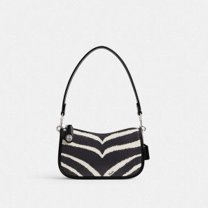 Silver Women COACH® Swinger 20 With Zebra Print Shoulder Bag | NZ CTW901
