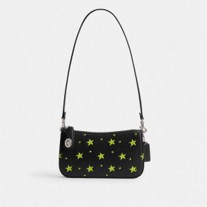 Silver / Black Women COACH® Cosmic Penn With Star Print Shoulder Bag | NZ JPK863