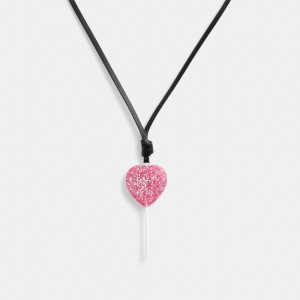 Silver / Pink Women COACH® The Lil Nas X Drop Heart Lollipop Necklace | NZ LIM601