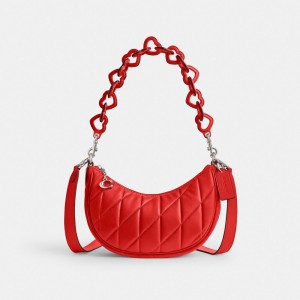 Silver / Red Women COACH® Mira With Pillow Quilting And Heart Strap Shoulder Bag | NZ QMI880
