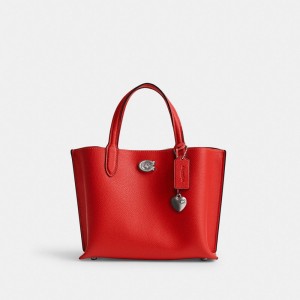 Silver / Red Women COACH® Willow 24 With Heart Charm Tote Bag | NZ CTM953