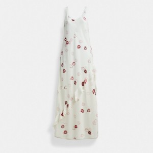 White Women COACH® Buy Now Printed With Lace Trim Dress | NZ OKJ403