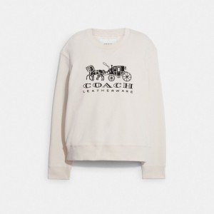 White Women COACH® Horse And Carriage Crewneck In Organic Cotton Sweatshirt | NZ NWX488