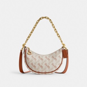 White / Brown Women COACH® Mira With Horse And Carriage Print Shoulder Bag | NZ QMU879