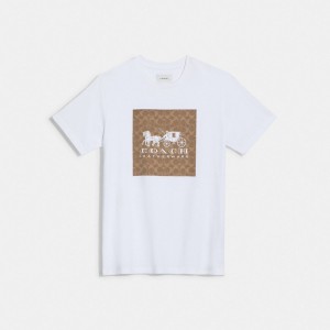 White / Brown Women COACH® Signature Horse And Carriage In Organic Cotton T Shirts | NZ OKD507